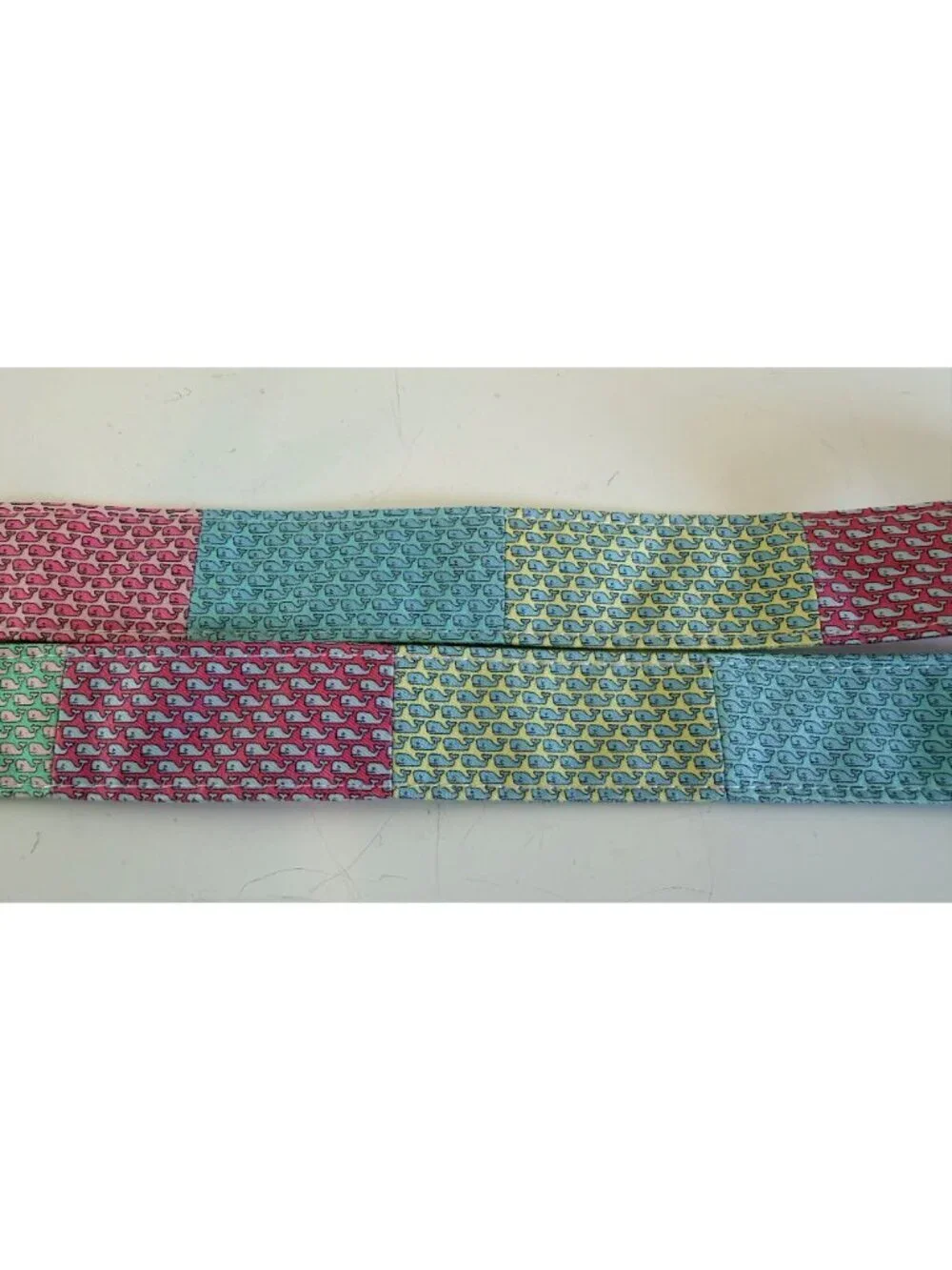 Vineyard Vines Patchwork Whale Design Silk D-Ring Belt Large Adjustable Preppy